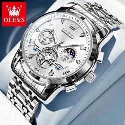 OLEVS Original Brand Men's Watches Classic Multifunctional Chronograph Quartz Wristwatch Moon Phase Waterproof  Business Watch