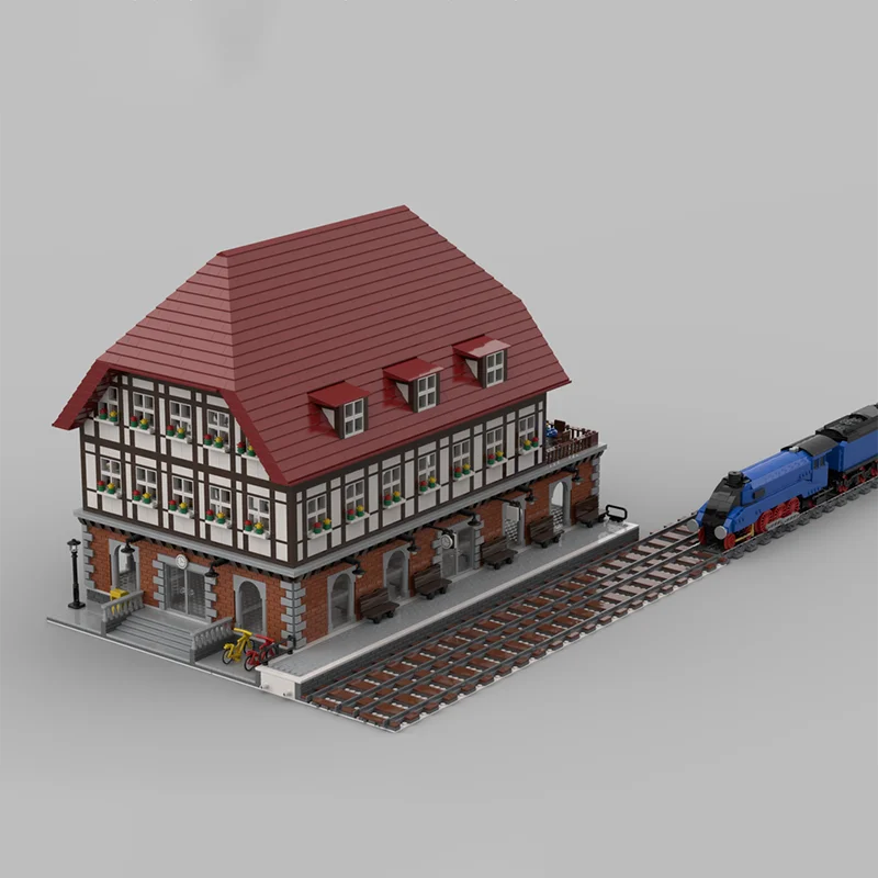 4533PCS MOC aangepaste bouwsteenset: groot treinstation, creatieve montage, perfect voor transportthemeliefhebbers