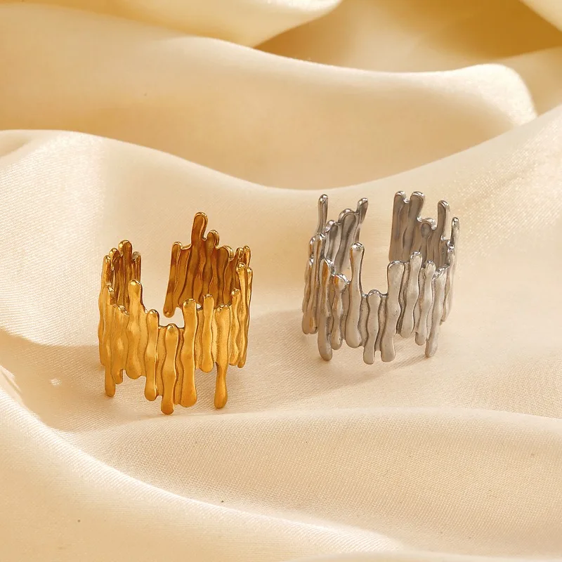 Popular Fashion Personality  Dark Style Irregular Bark Open Ring Styleasymmetrical  Simple Generous  Versatile Decoration Ring
