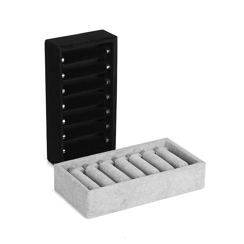 Top Quality Stackable Grey Velvet / Linen Rings Jewellery Display Storage Box Tray Case Stand Bague Jewelry Holder Organizer Cab