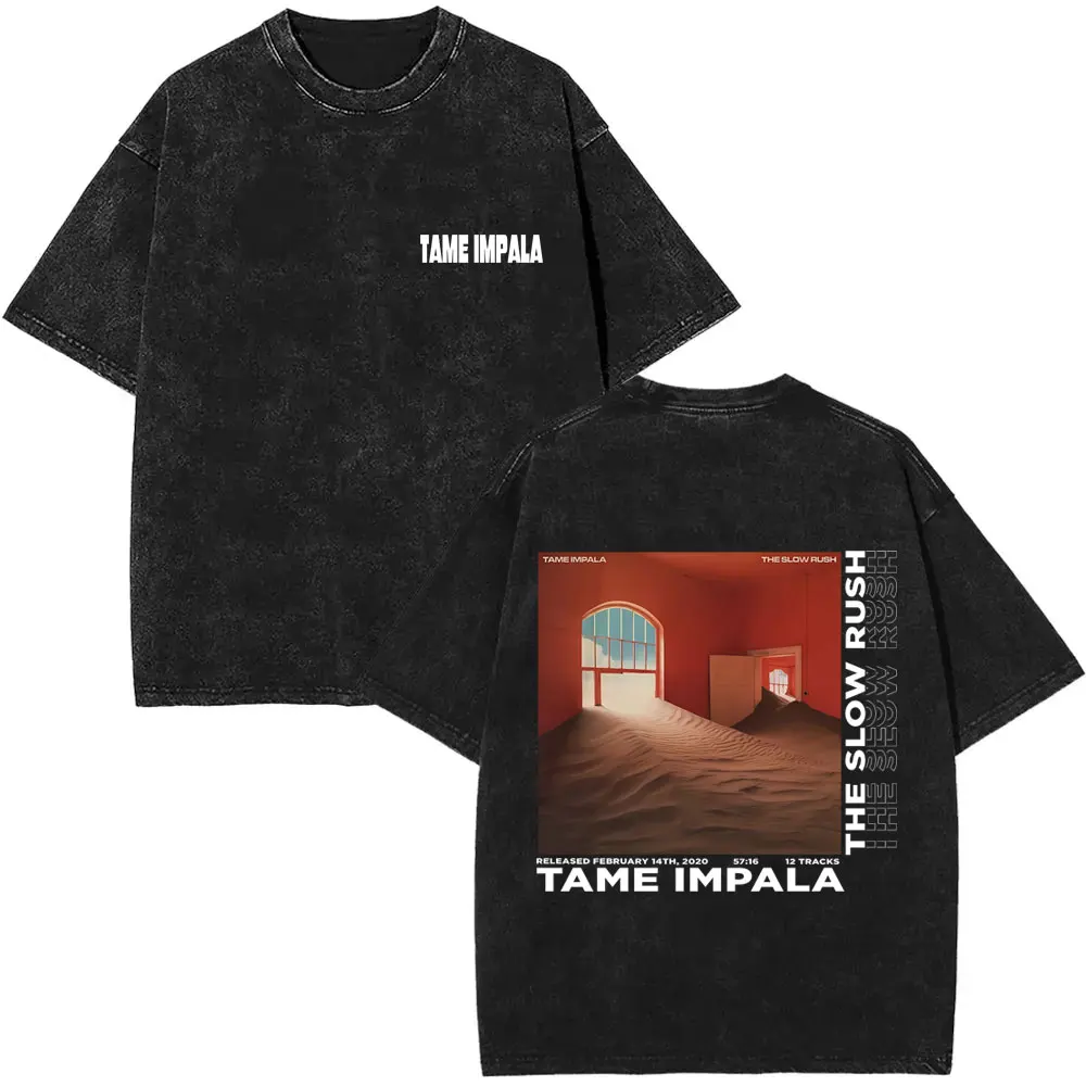 Vintage Washed Pop Rock Band Tame Impala Currents Grafikdruck T-Shirts Männer Frauen Casual Baumwolle Übergroßes Kurzarm-T-Shirt – Detail 33