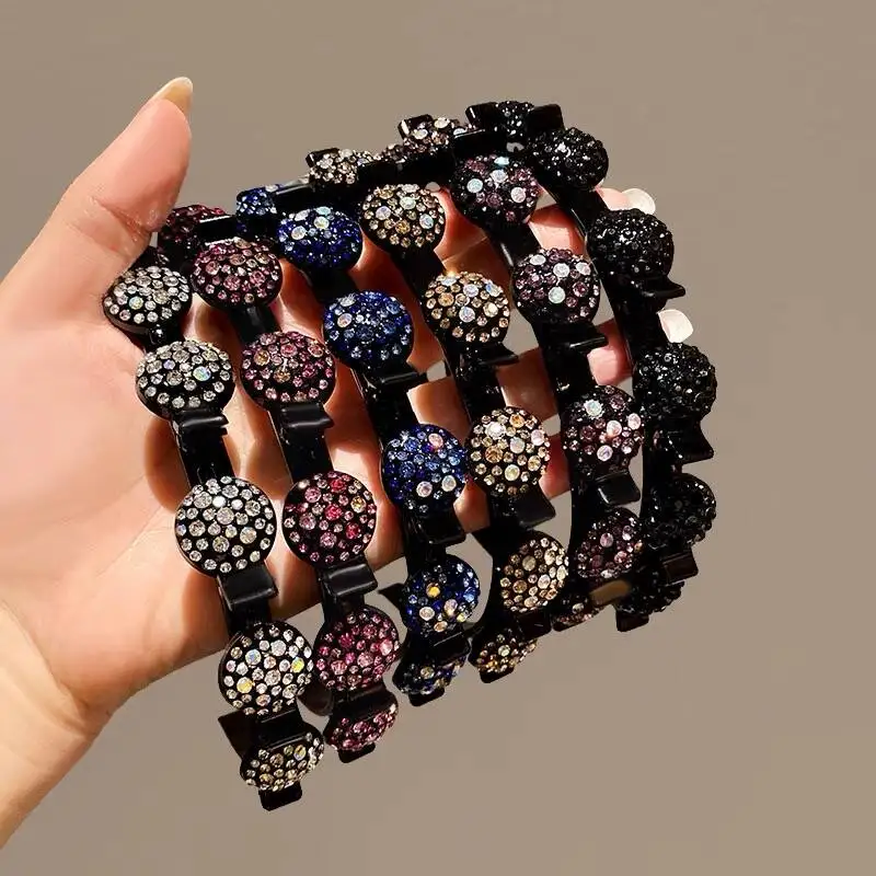 Double Layer Rhinestones Bands Clip Hairbands Fashion Plastic Braided Headband Punk New Knitting Womens Hair Accessories