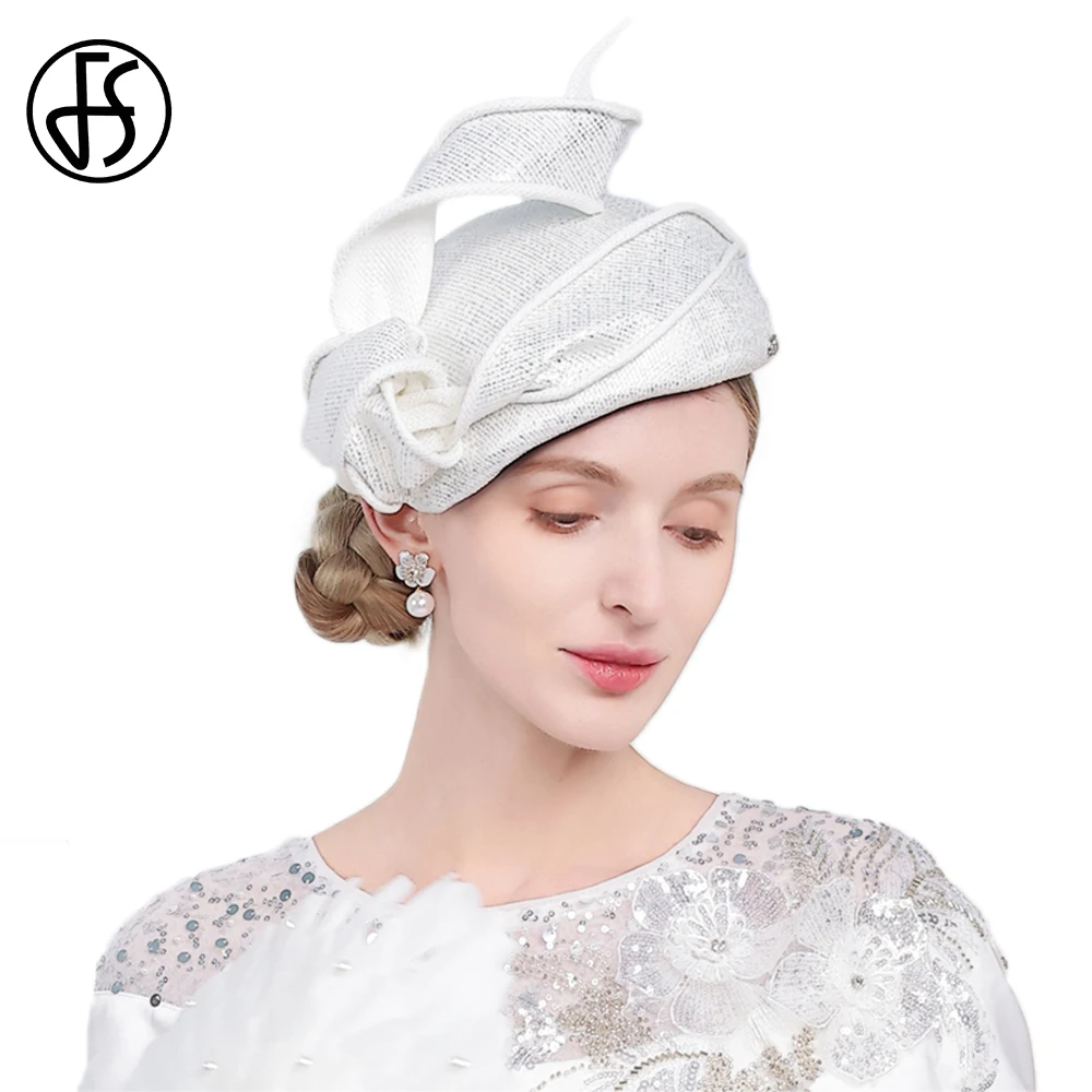 FS White Church Hat For Women Elegant Formal Royal Wedding Bride Hat Vintage Ladies Tea Party Fascinators Cap Chapeau Femme 2026