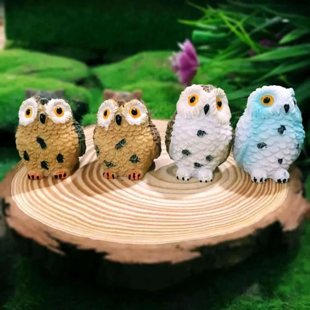 1PC Moss Terrarium Decor Cute Owls Animal Resin Miniatures Figurine Craft Bonsai Pots Home Fairy Garden Ornament Decoration