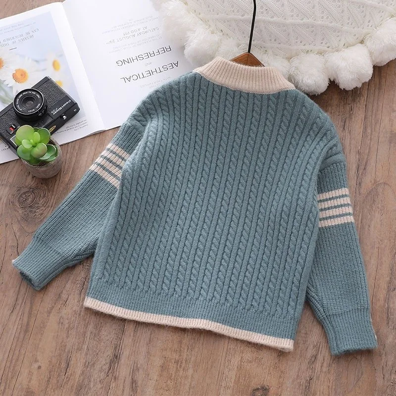 Boys Woolen Sweater Cotton Knitting 2022 Scoop Warm Thicken Velvet Winter Autumn Windproof Children's Clothing