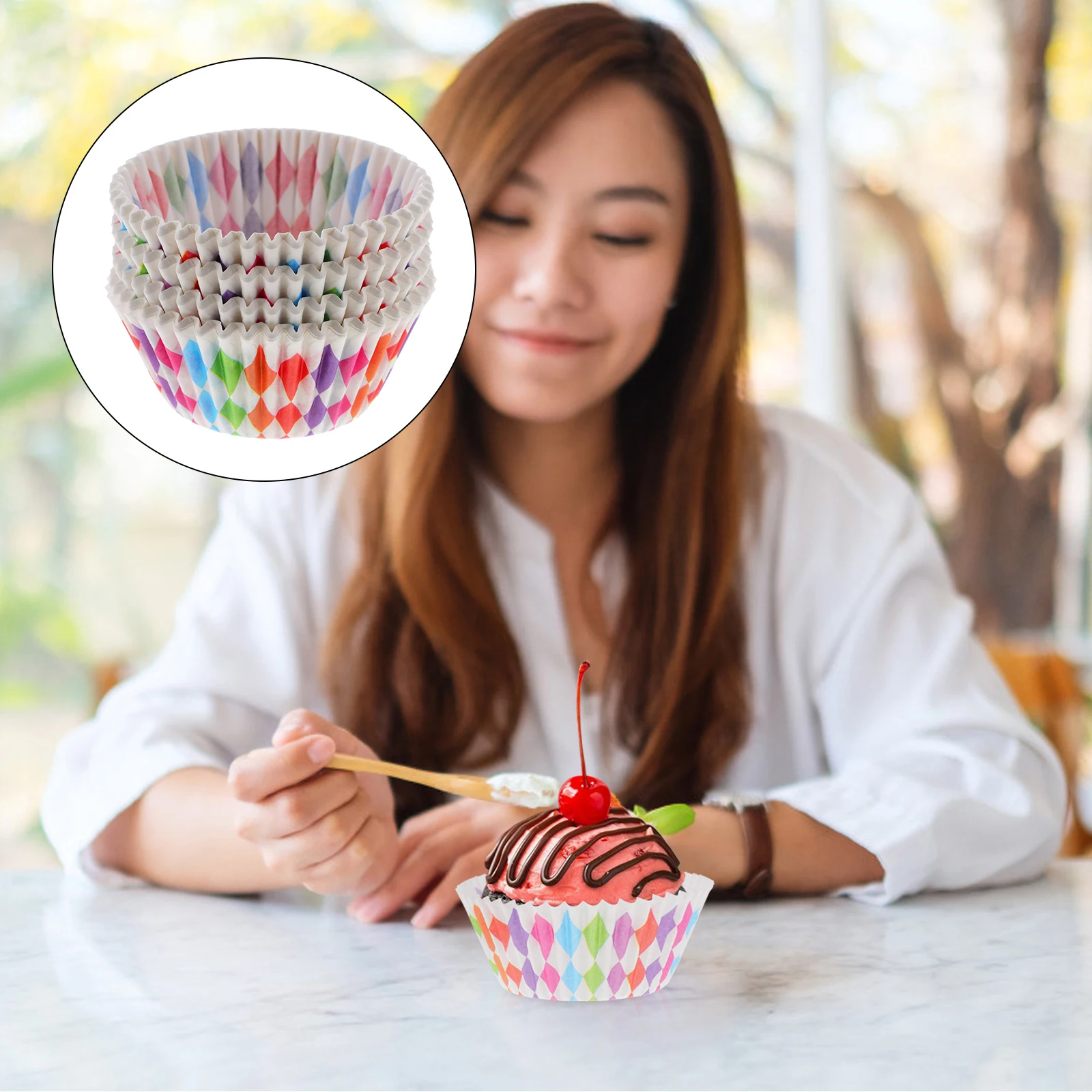 

200pcs Colorful Cupcake Baking Cases No Odor Non-Fading Food Safe Muffin Paper Cups For Dessert Shop Bakery Wedding Bridal