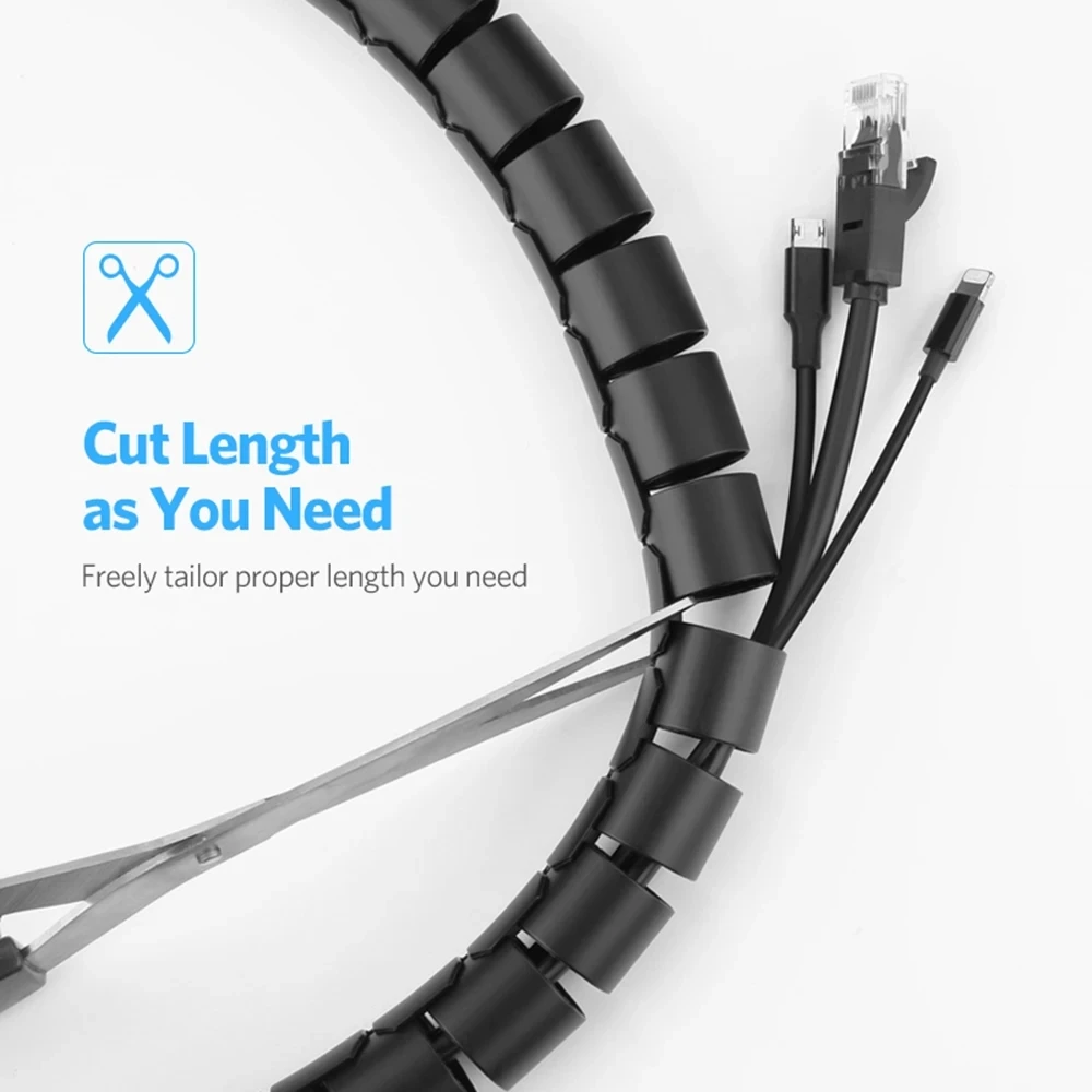 2M 16mm Flexible Spiral Cable Wire Protector Cable Organizer Computer Cord Protective Tube Clip Organizer Management Tools