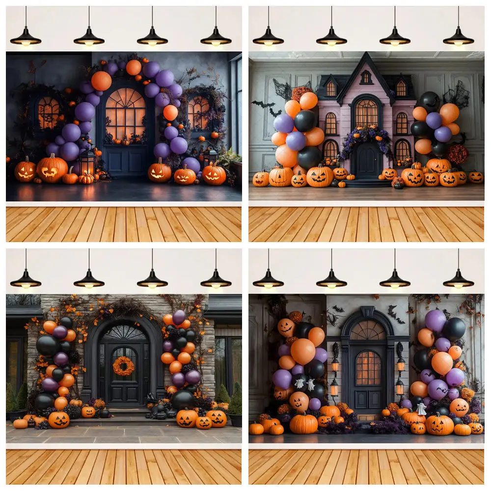 

Halloween Background Horrible Birthday Decoration Ballons Castle Moon Pumpkin Bat Photography Backdrops Cemetery Photo Backdrop
