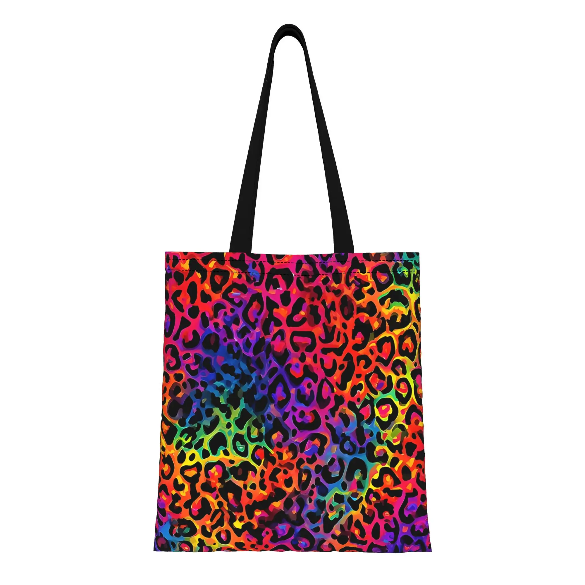 Pattern   Rainbow Leopard Print Leopard Print Canvas Tote Bag Perfect for Grocery Women's Top-Handle Bags