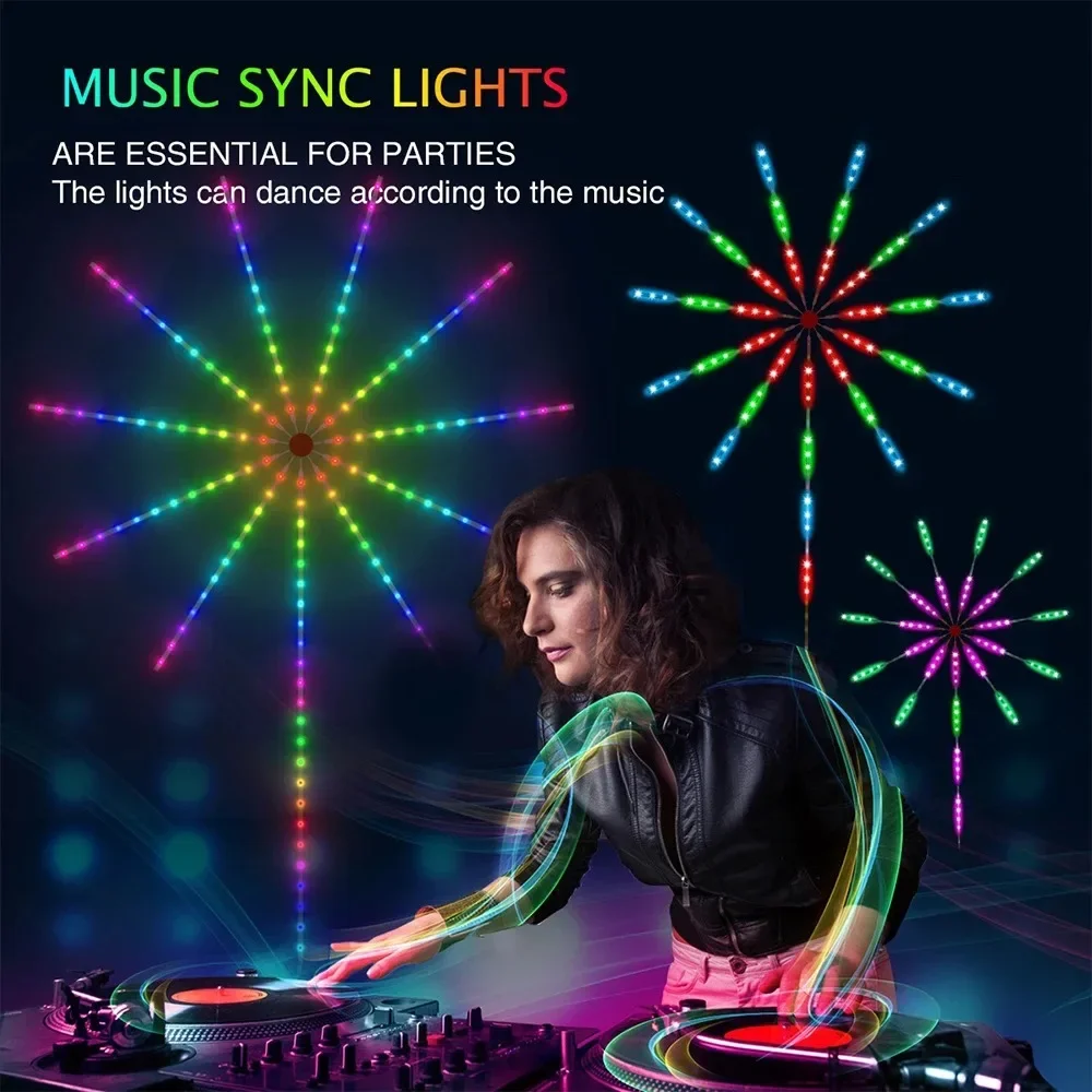 Firework LED String Lights USB 5V Music Sync RGB Led Novelty Lighting with Remote Control for Room TV Wall Christmas Party Decor