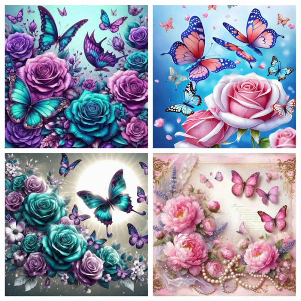Ever shine Schmetterling Diamant Mosaik Tier Neuankömmling Pfingstrose Stickerei Rose Blume Malerei Home Decoration