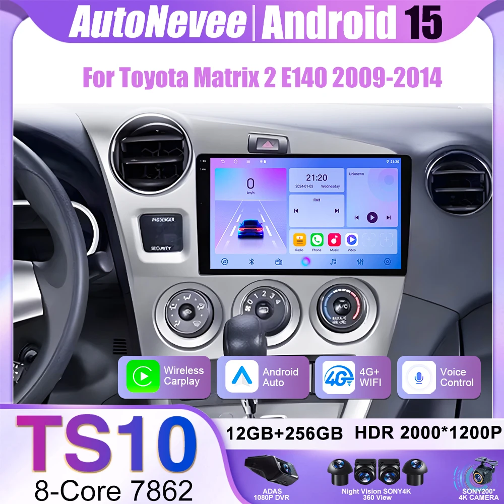Radio para Auto con Carplay para Toyota Matrix 2 E140 2008 2009 2010 2011 2012 2013 2014, Reproductor Multimedia Android 16 con Navegación GPS