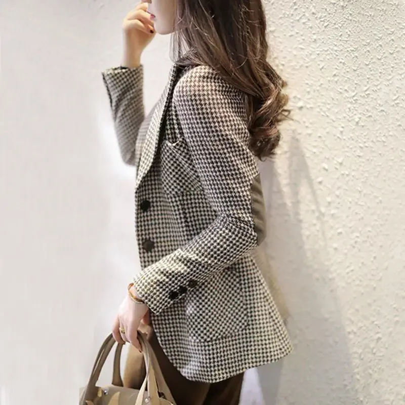 Plaid Elegant Women\'s Blazer Suits Tailoring Latest Fashion Coat Luxury Blazers Winter Clothing Jacket for Women Long Trend N34