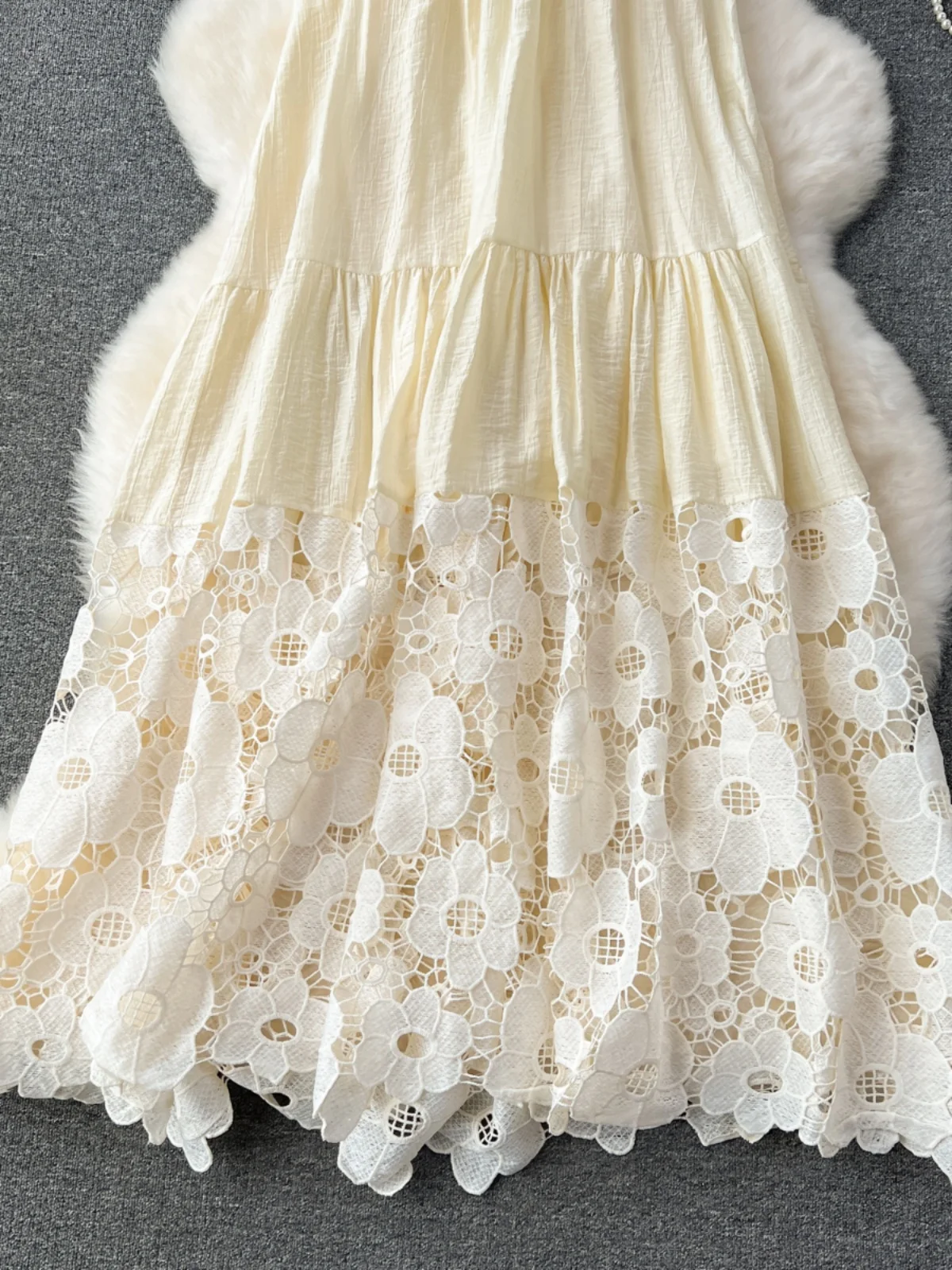 กระโปรงทรงเอเอไลน์เอวสูงสไตล์เกาหลี ผ้าลูกไม้ปักลายหรูหรา น้ำหนักเบา เหมาะสำหรับฤดูร้อน รุ่น Ele Neline Holiday Dr