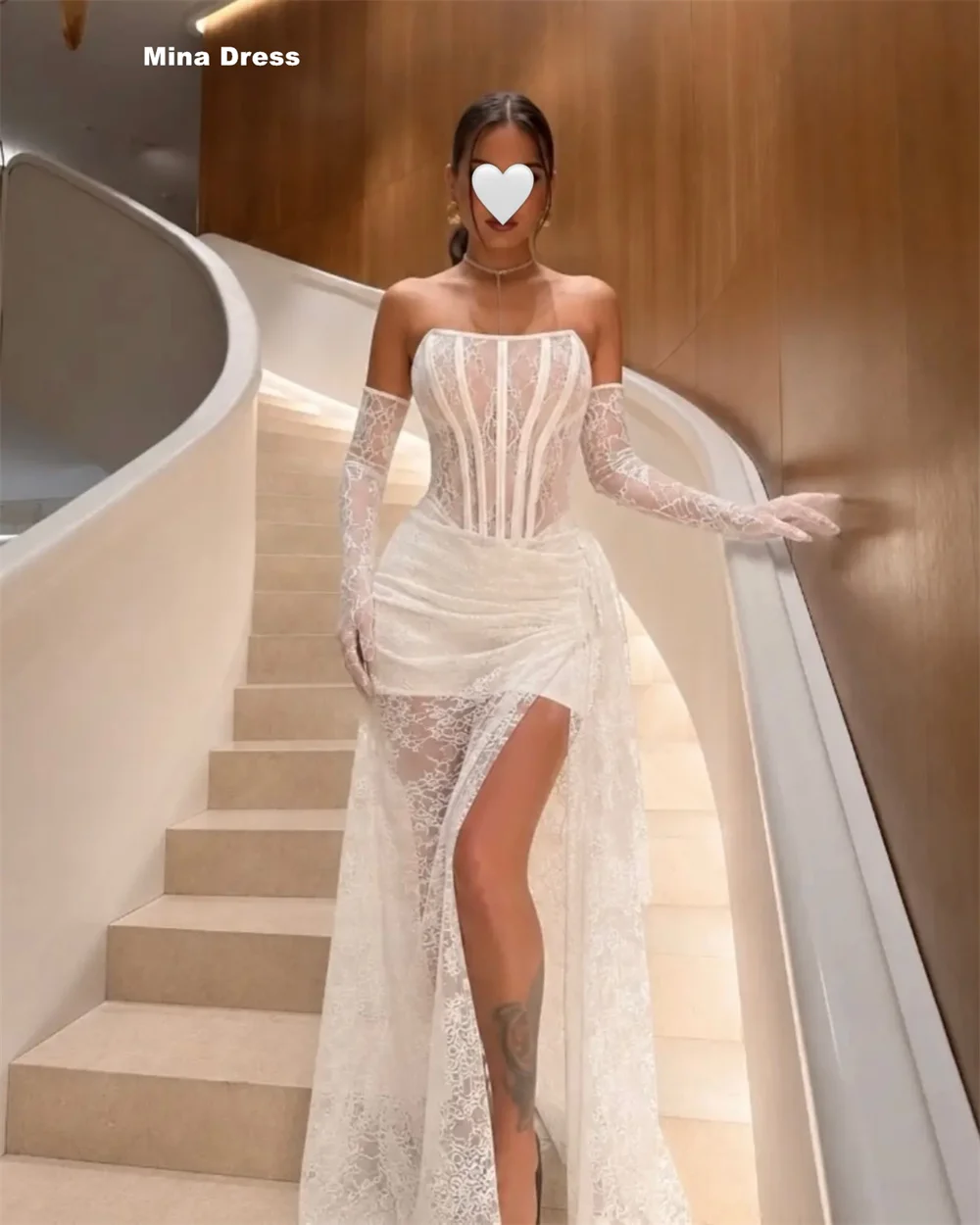 Mina customized sky blue strapless strapless fishbone corset,Strongly shape the waist and chest lines; high side slits and trail