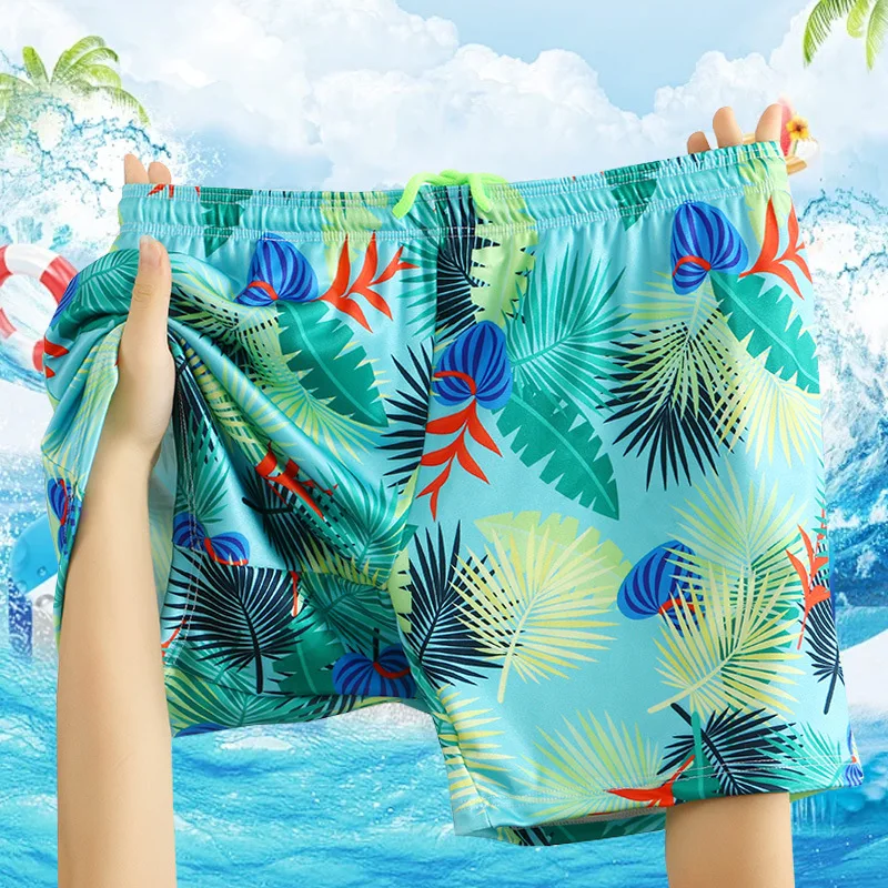 

Men's Printe Board Shorts Drawstring Elastic Swimming Trunk Ice Silk Quick Dry Swim Shorts Beach Hawaiian Swimwear Male Swimsuit