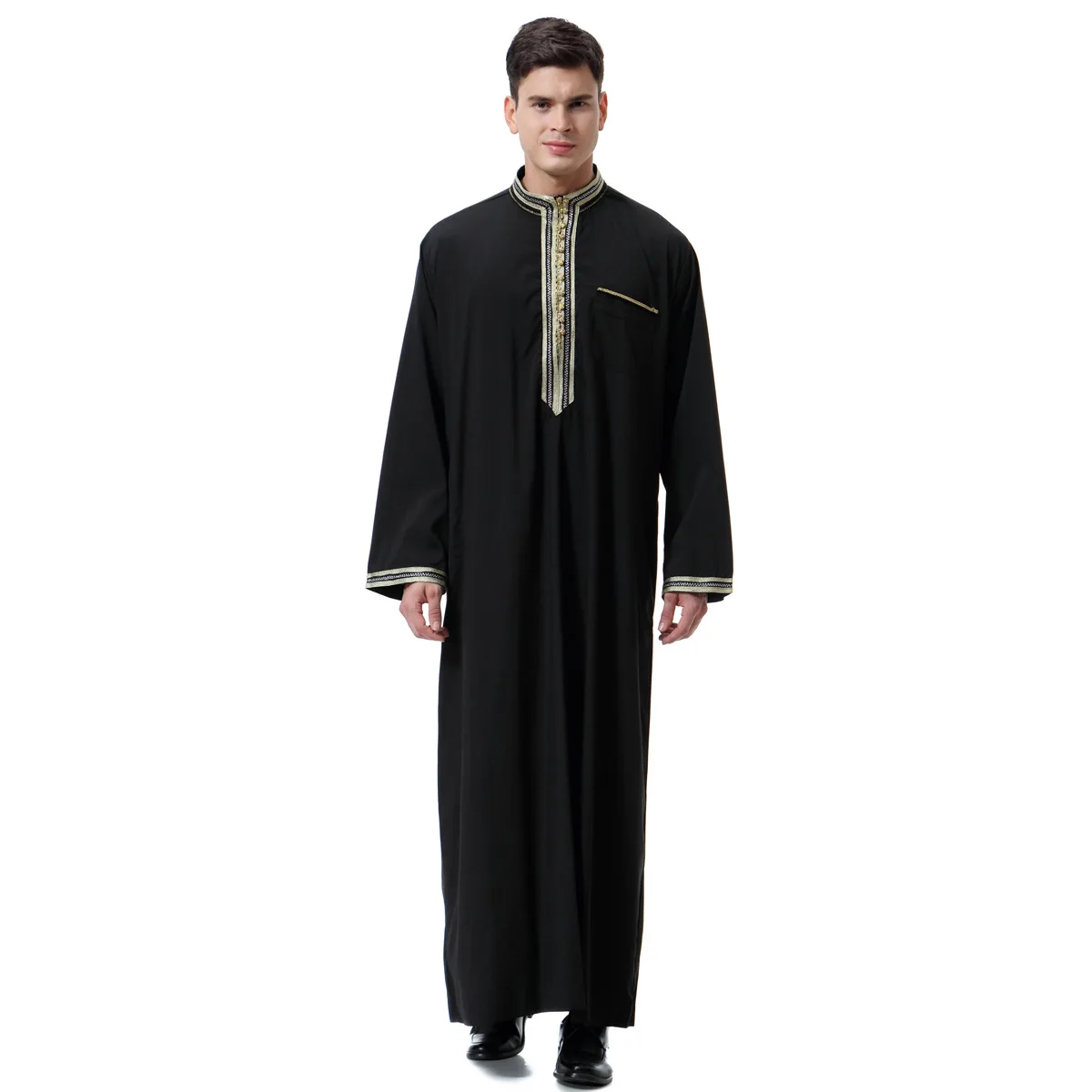 Mode Moslim Mannen Kleding Lange Abaya Opstaande Kraag Kaftan Man Vintage Massief Moslim Kaftan Lange Shirts Casual Thobe Voor Mannen