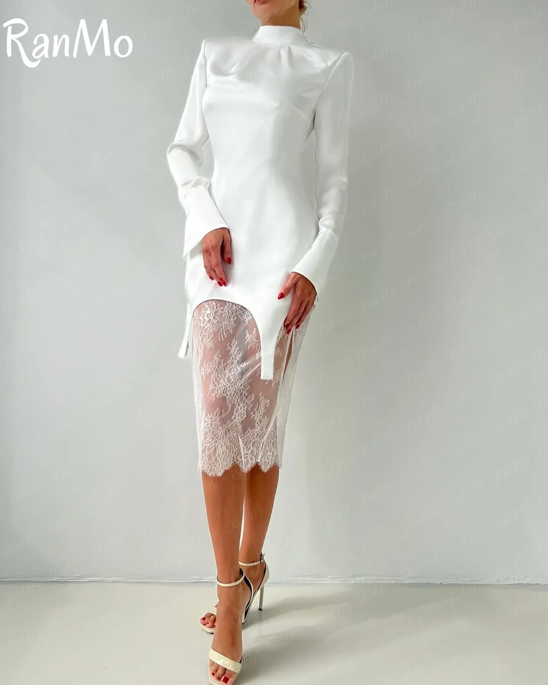 Ranmo 2025 우아한 인어 새틴 아랍어 댄스 파티 드레스 긴 소매 이브닝 가운 공식 드레스 로브 드 Soirée 차 길이 맞춤형