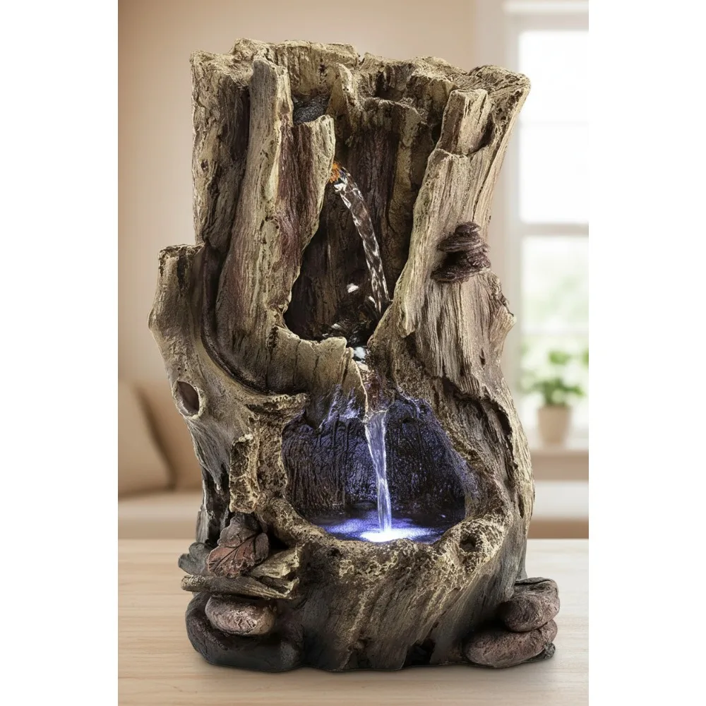 

Indoor Tabletop Light-Up Tiered Rainforest Water Fountain with LED, 11" Brown for Home Relaxation
