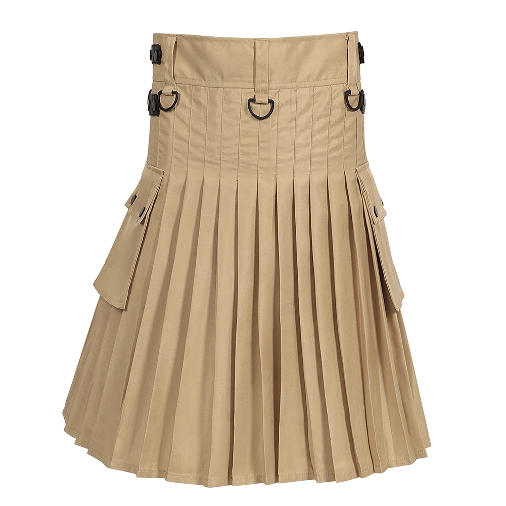 Comfort Mens Skirt Male Pleated Skirt Solid Color Solid Kendo Breathable Gothic Punk High Waist Pocket Skirts Scottish