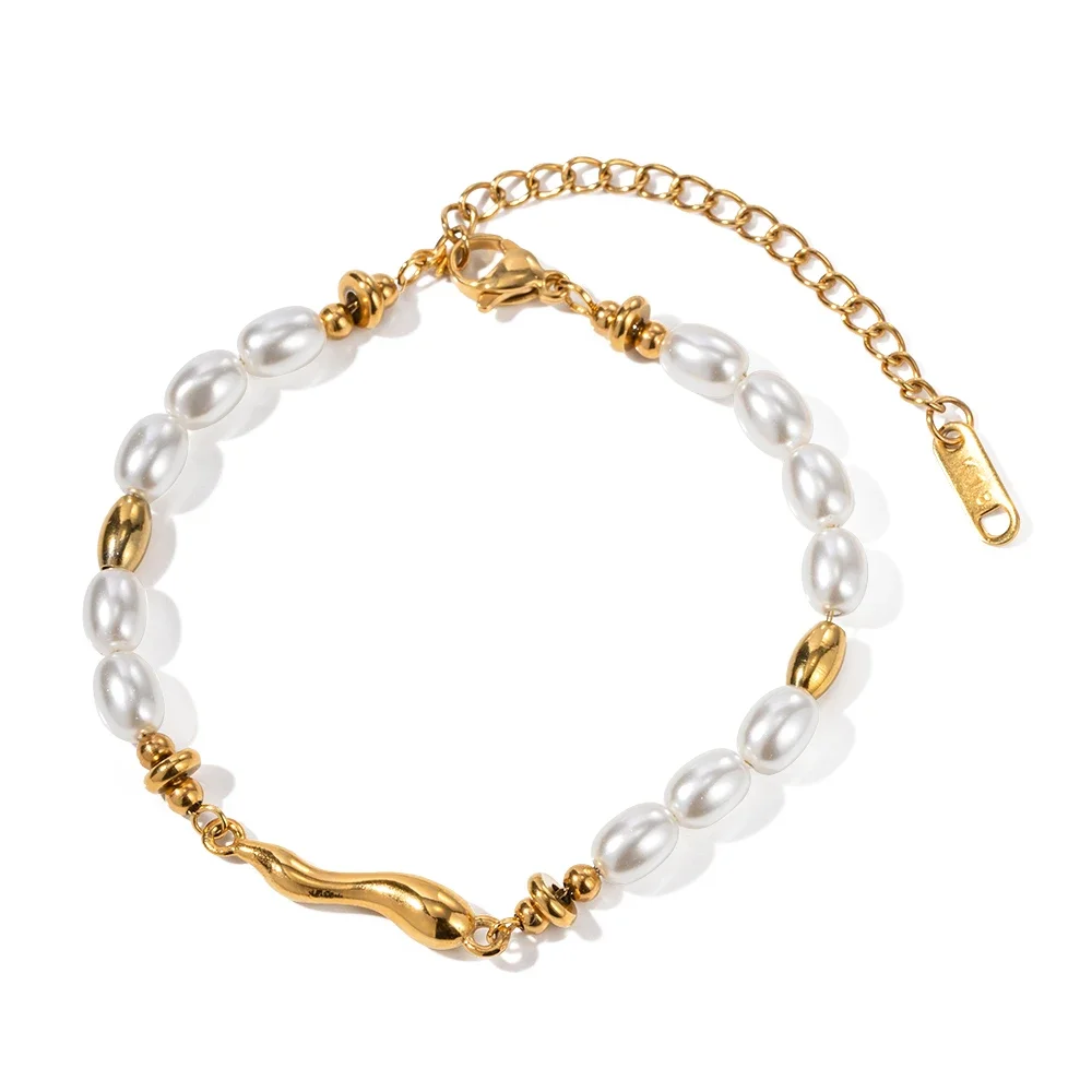 

Glass Pearl Shaped Water Drop Cast Water Drop Bracelet Stainless Steel 18K Gold Plated Waterproof Summer Jewelry