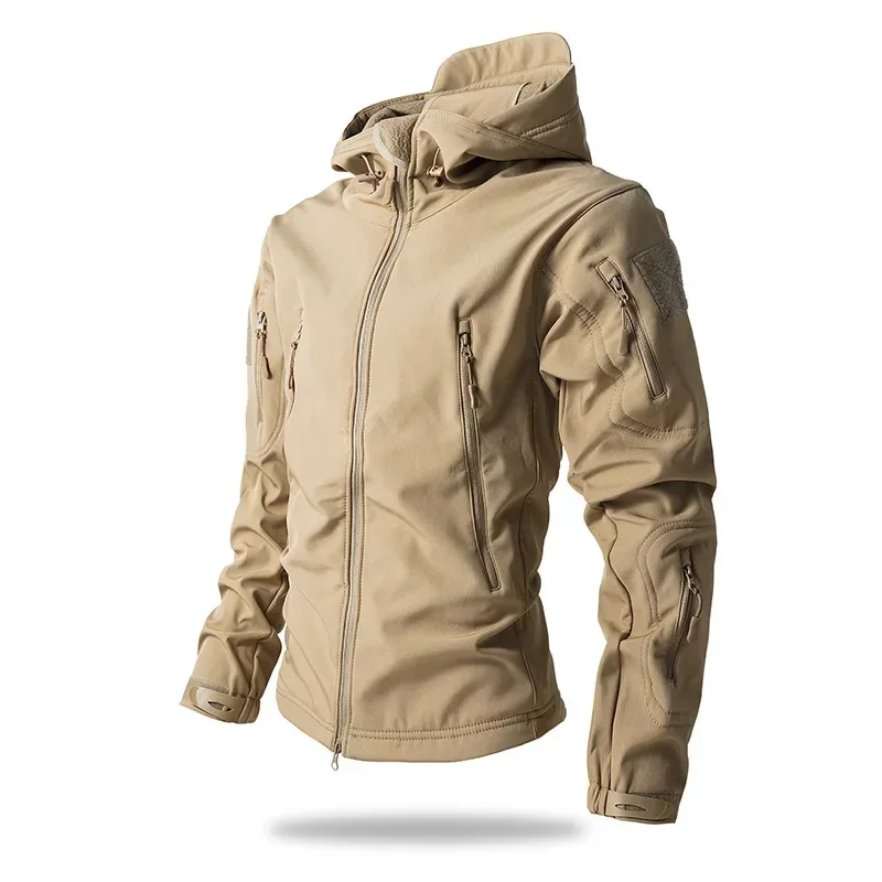 Mens Tactical Jacket Hiking Shark Skin Soft Shell Clothes Windbreaker Flight Pilot Hood Outdoors Fleece Field Jacket