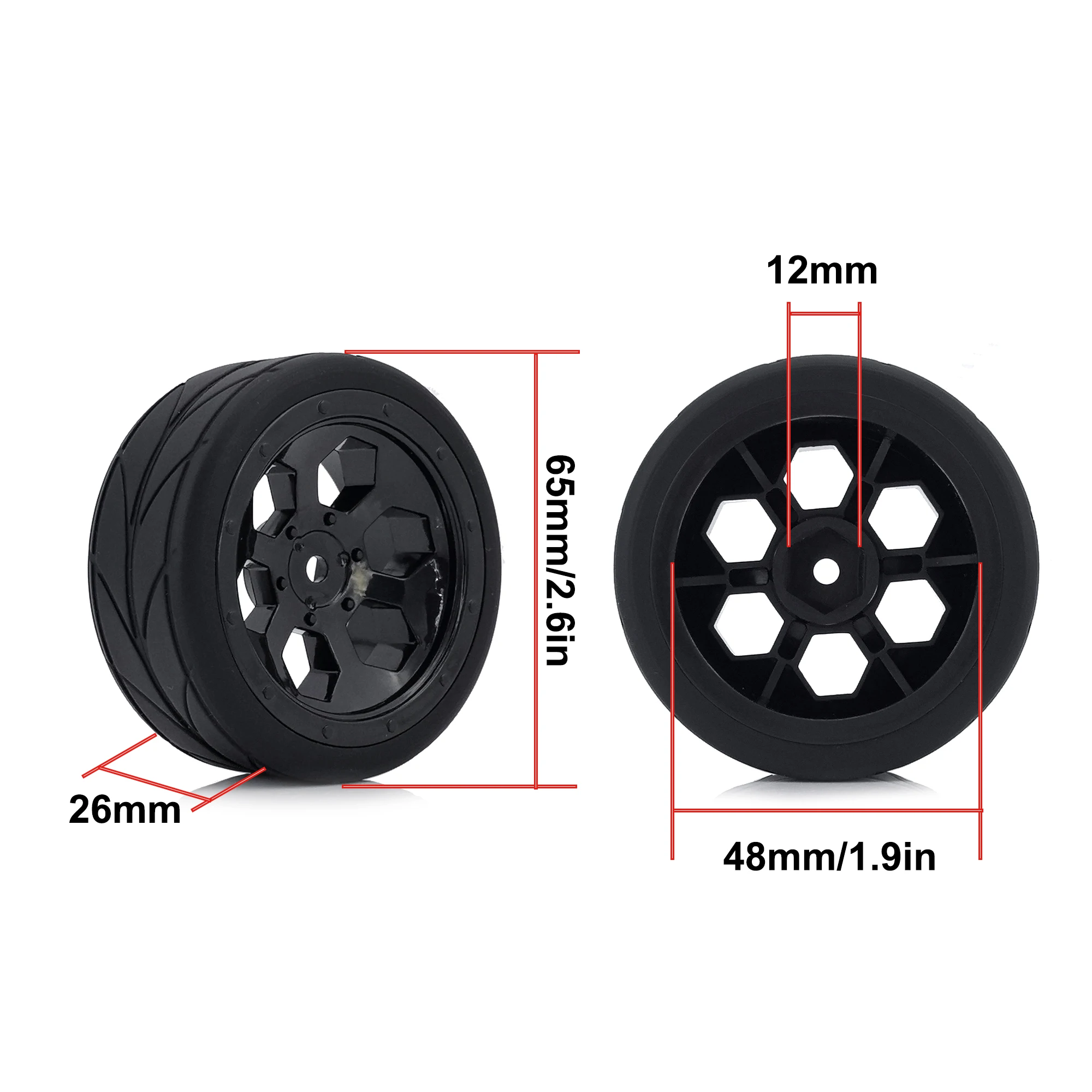 4PCS NEEBRC 65mm Rubber Tyre 1.9inch Wheel Rim Tires for 1/14 1/12 1/10 RC Drift Racing Car Wltoys 144001 HSP Children Toy Trx4m