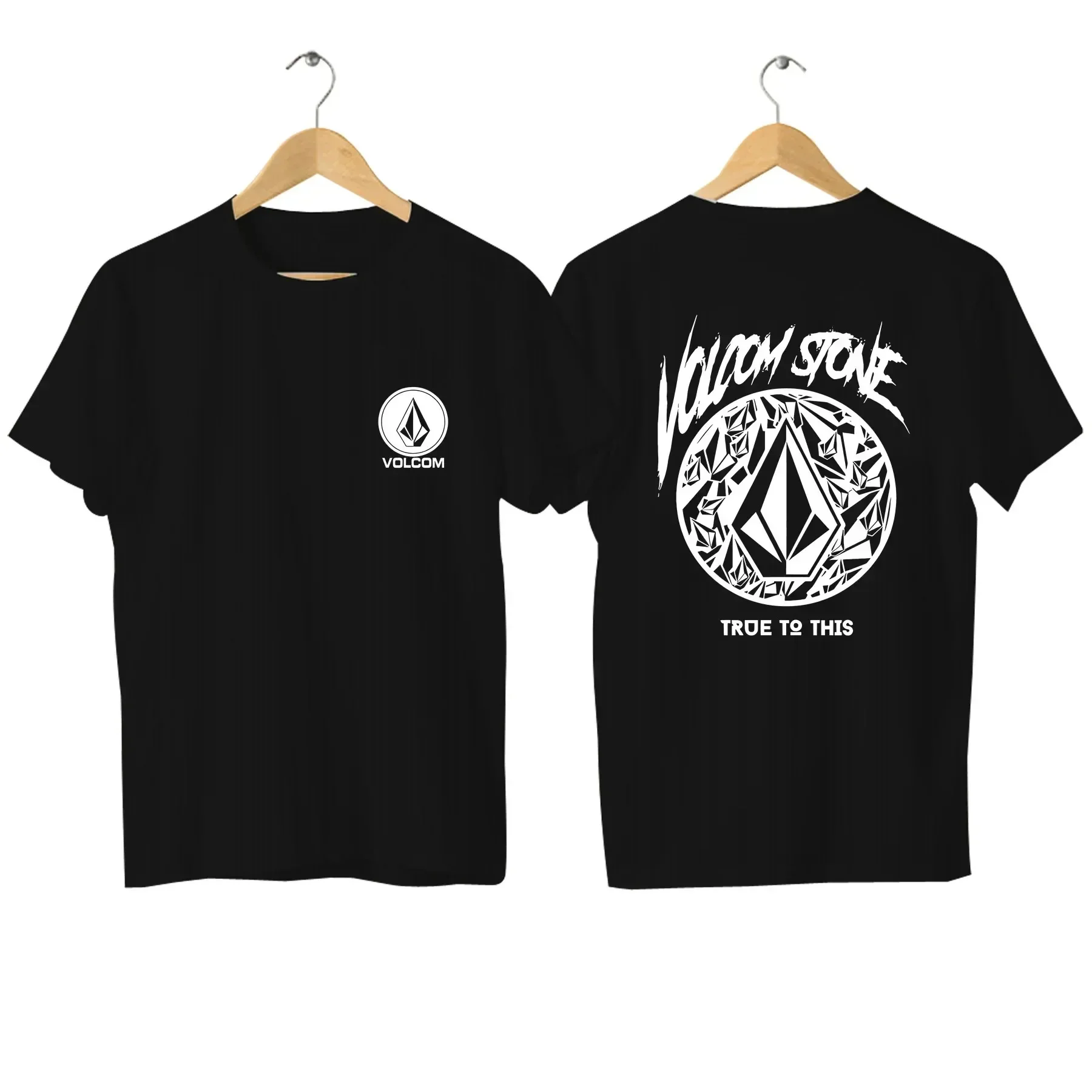 LE Cotton 2024 Fashion Tees Men T Shirt Double-sided Casual Volcom Stone Graphic Sports Tops Breathable Streetwear