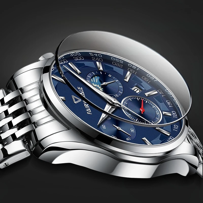 Mark Fairwhale Men’s Watches Top Luxury Brand Fashion Quartz Men Watch Waterproof Moon Phase Chronograph Business Wristwatches
