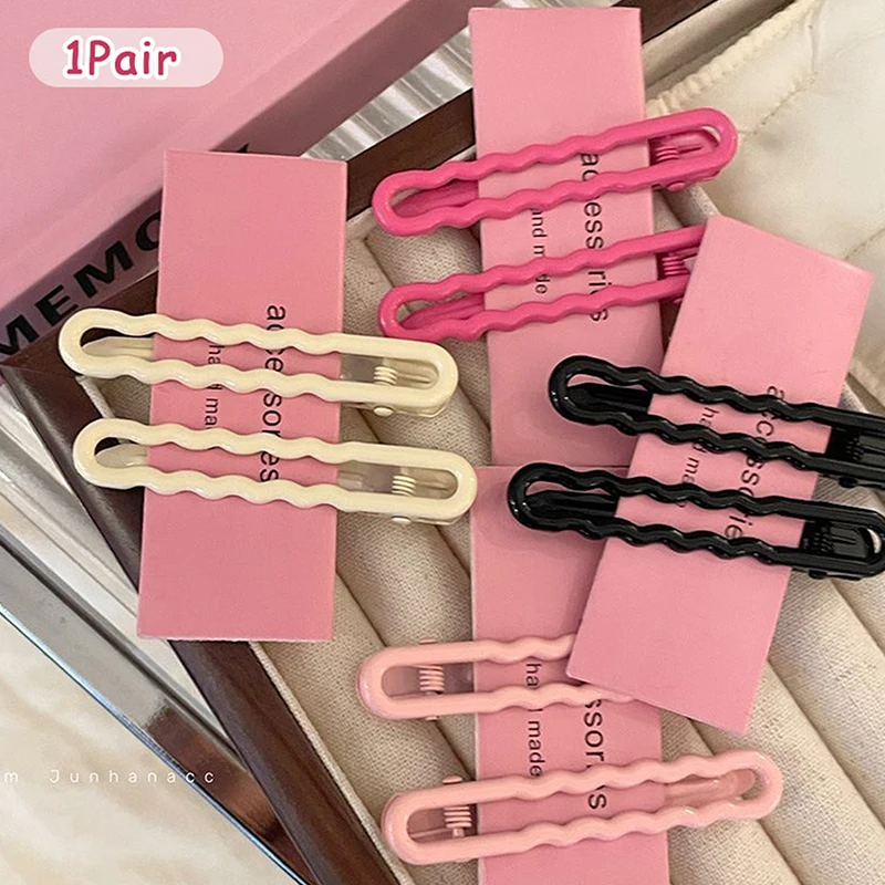 

2Pcs/set Candy Color Metal Hollow Hair Clip Broken Hair Side Duckbill Bangs Y2k Hair Accessories