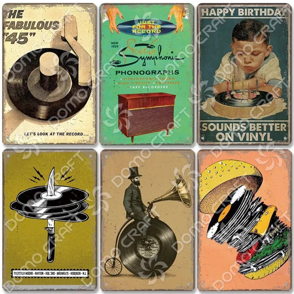الرجعية الموسيقى المعدنية الجدار النحت | تصميم مسجل/فونوغراف من الفينيل، لوحة من القصدير، هدية الهالوين وعيد الميلاد، مقهى/بار/ديكور منزلي