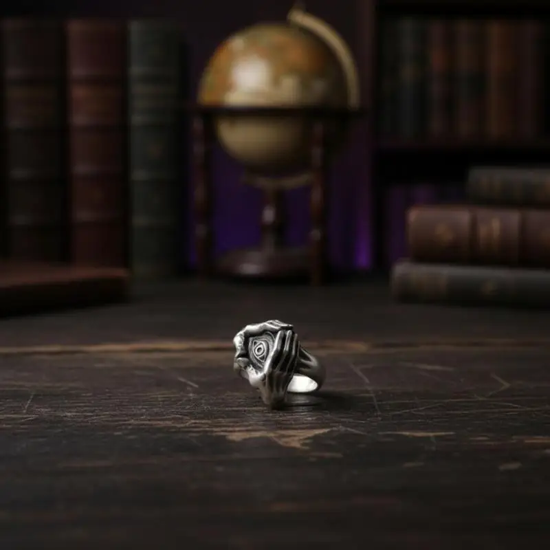 Retro Persönlichkeits-Ring mit Augen- und Handmotiv für Männer und Frauen, Gothic Offener Ring, Schmuck-Accessoire, Geschenk – Detail 4