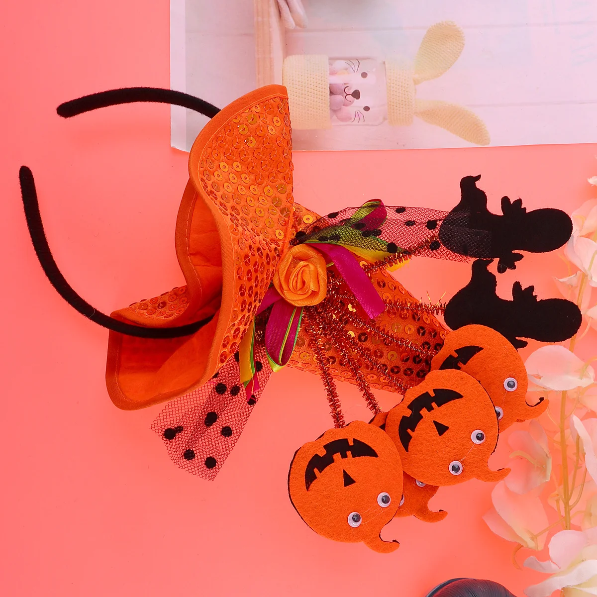 الترتر الساحرة اليقطين قبعة هالوين عقال البرتقال الشعر التبعي ديكور الحفلات الاطفال الرقص تأثيري الأداء هدية