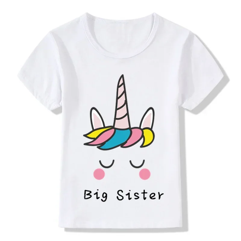 Summer Short Sleeve Children T-shirt Funny Cute Unicorn Big/little Sister Print Baby Girl Clothing T Shirt Cotton Top Kid Tee