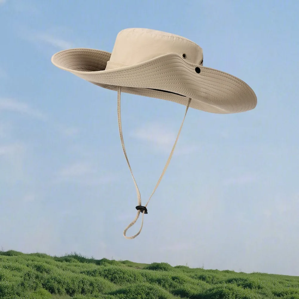 

Breathable Quick-dry Hiking Fisherman Hat Big Brim Sunscreen Drawstring Sun Hat UV Protection Sunshade Men Bucket Cap Outdoor
