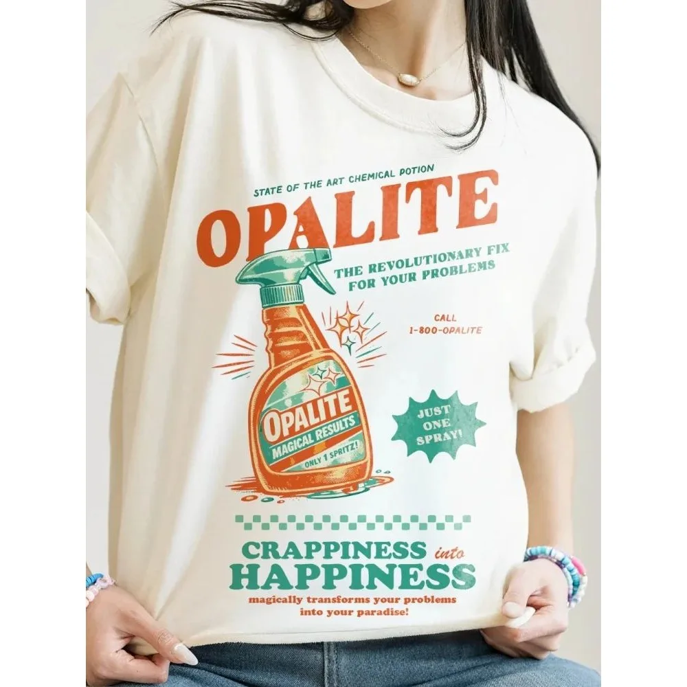 Vintage Spray Bottle Opalite Letter Graphic Women T-Shirt Retro Oversized Casual Streetwear Tee