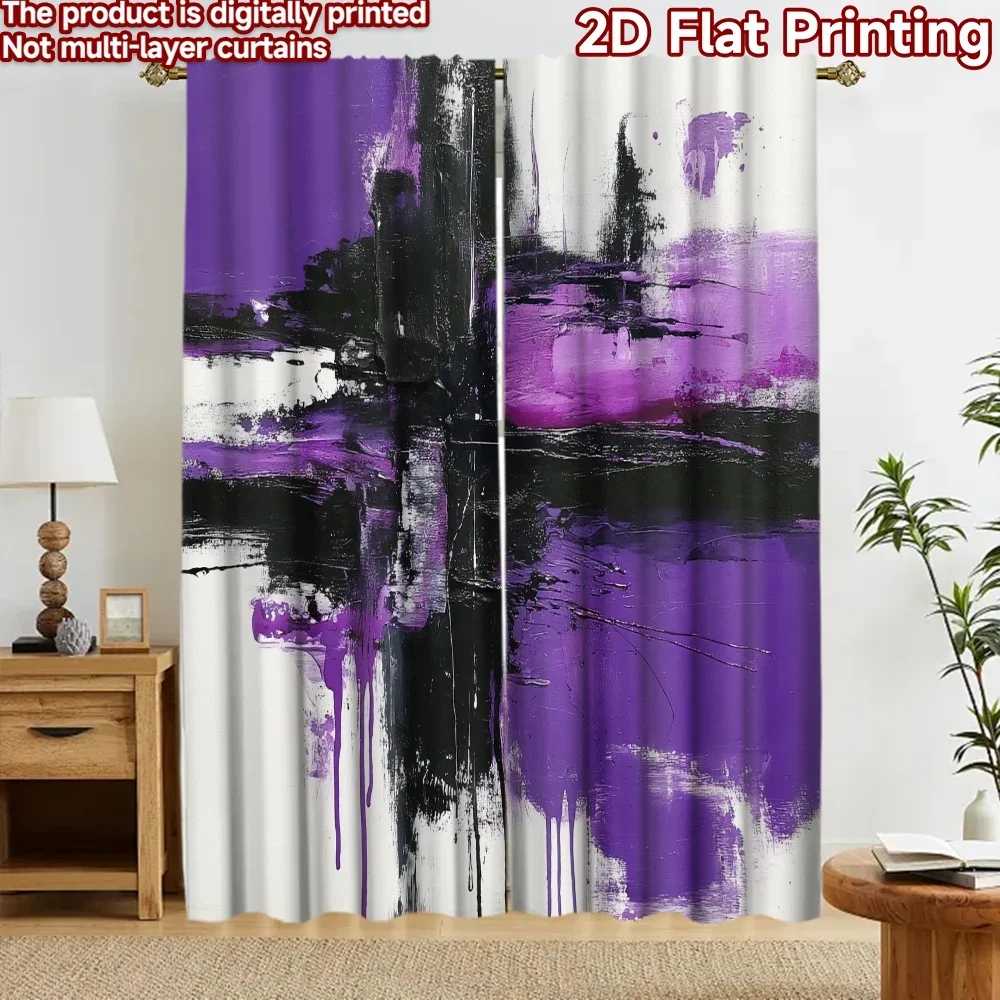 Modern Abstract Purple Black Watercolor Splatter Curtain Pair Drapes for Living Room Home Decor Window Treatment