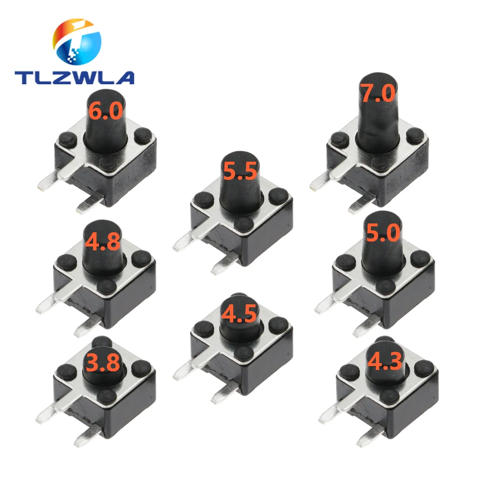 50PCS Micro Switch 4.5*4.5 3P Button Momentary Tactile Tact Push 3 Pin DIP Rgiht Angle 4.5x4.5x3.8/4.3/4.5/4.8/5/6/7/8/9/10 mm