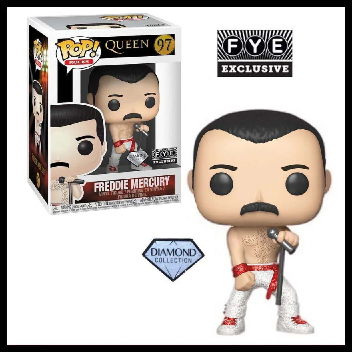 Funko Pop ROCKS Freddie Mercury 97# Queen FYE Exclusive PVC Vinyl Figure Diamond Collection Models Toys for Children