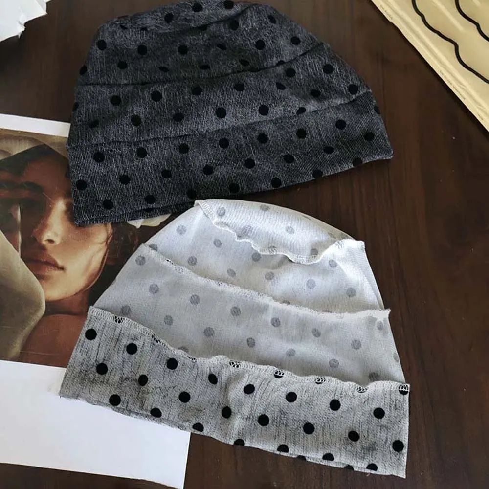 Retro Polka Dot Beanie Elastic Soft Vintage Pullover Hat Comfortable Versatile Windproof Head Wrap Bad Hair Days