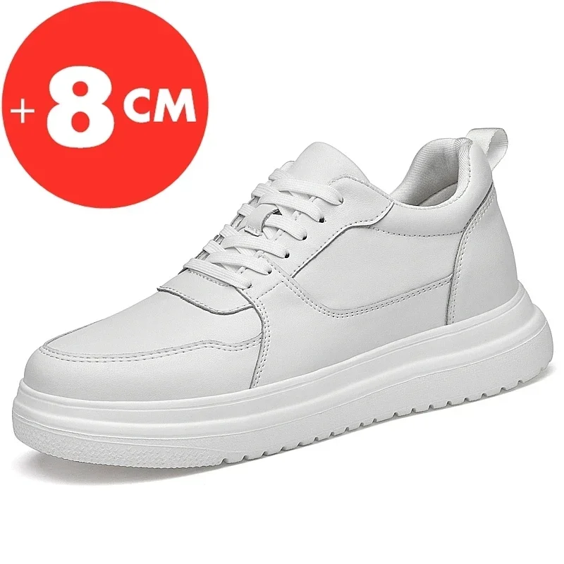 Men Sneakers Elevator Shoes Heightening Height Increase Insole 7-8CM High Heels Shoes Genuine Leather Sport Shoes Men Shoes