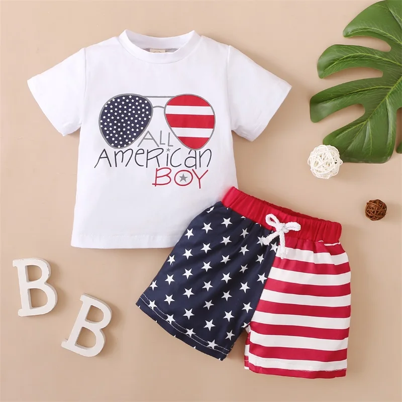 Summer Newborn Baby Girls Boys 4th of July Outfit American Flag Tee Shirt Short Pants Toddler Independence Day Clothes Set