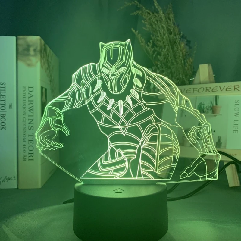 

Светящаяся акриловая подставка с изображением Черной Пантеры из фильма Marvel, аниме-фигурка, ночник для спальни, украшение, подарок.