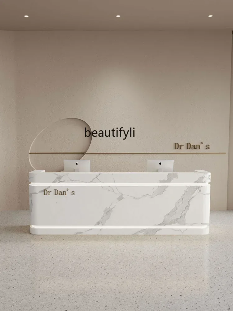 cqySimple Beauty Salon Paint Cashier Curved Bar Counter Company Reception Desk