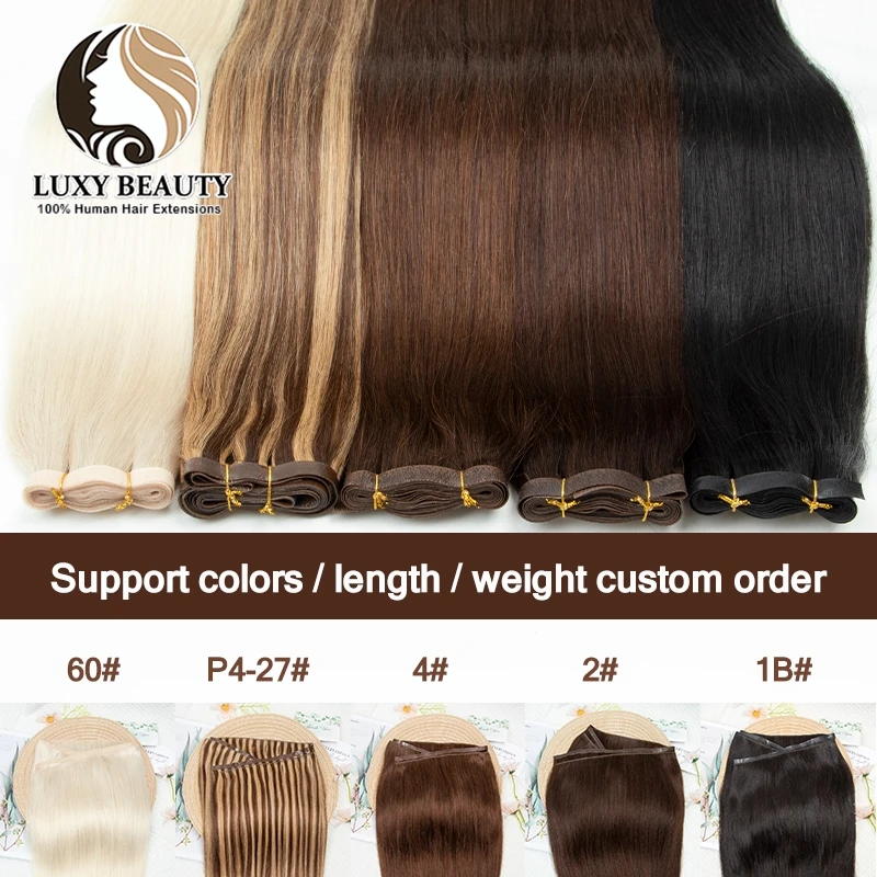 Extensions de Cheveux Humains Longs et Lisses de 12 à 22 Pouces, Mèches Invisibles en PU, Trame Plate, Cousues, Micro Liens, 100g