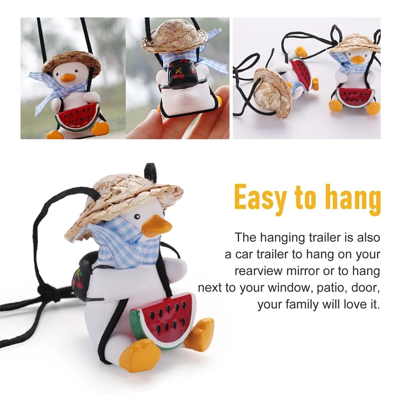 2Pcs Swinging Duck Car Hanging Ornament Swing Duck Car Mirror Cute Anime Car Accessories Car Decoration Ornament Gift