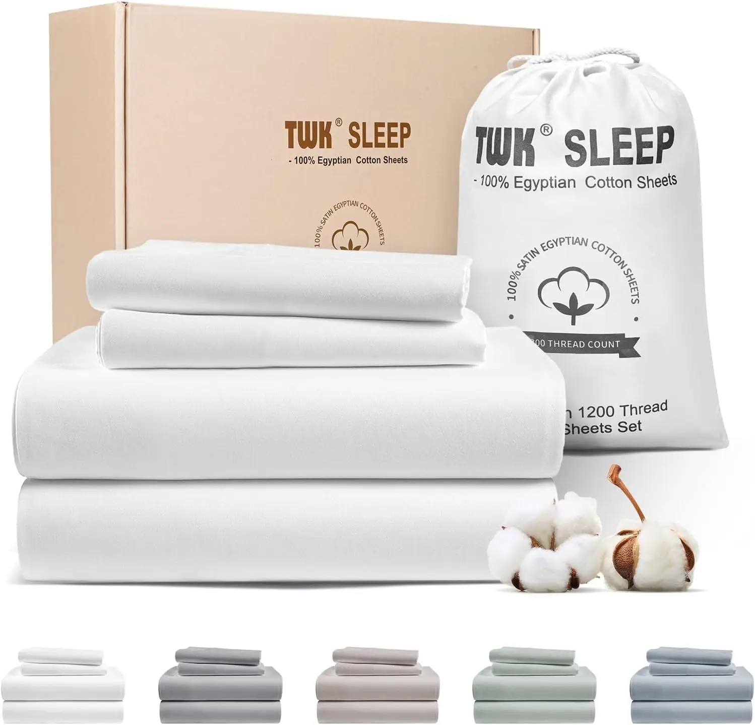 1200 TC Egyptian Long-Staple Cotton Bedding Set, Hotel Style Deep Pocket Sheets with Elastic Seams, Soft & Comfy White King