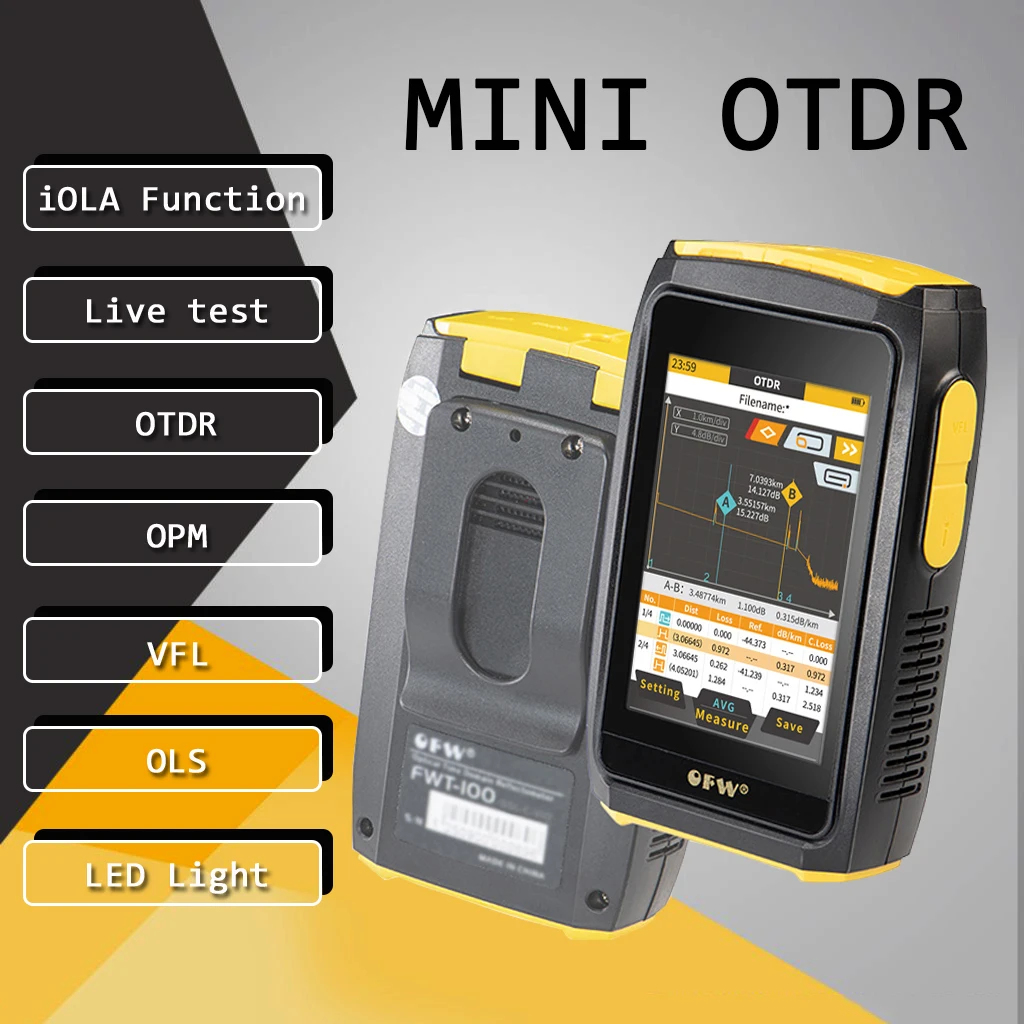 

OTDR Active Fiber Live Test 1550nm 20dB Fiber Reflectometer Touch Screen OPM VFL OLS iOLA Event Map SC APC/UPC Connector