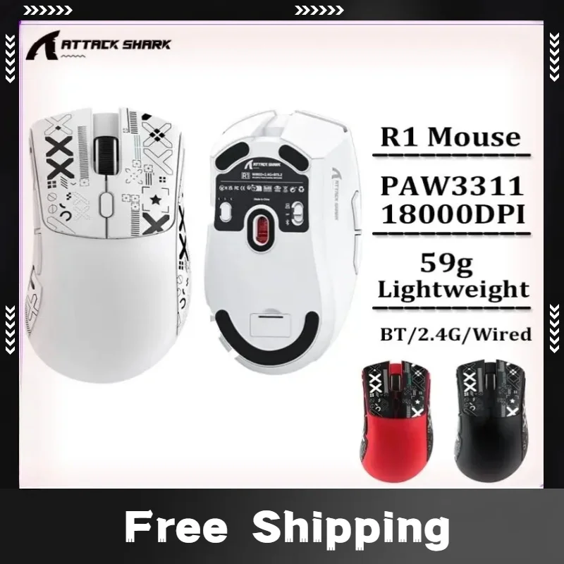 ماوس ألعاب لاسلكي ثلاثي الوضع Attack Shark R1 2.4G USB بلوتوث اتصال 18000 ديسيبل متوحد الخواص 1000 هرتز ماكرو ماوس للكمبيوتر الشخصي
