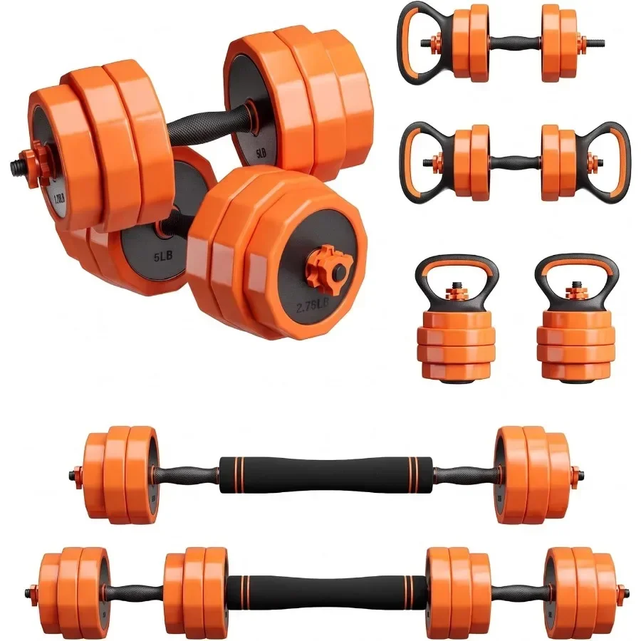 Adjustable Dumbbell Set, 25/45/65lbs - Double-nut Fastening - 5 in 1 Free Weights as Barbell, Kettlebells, Push up Stand for Ho